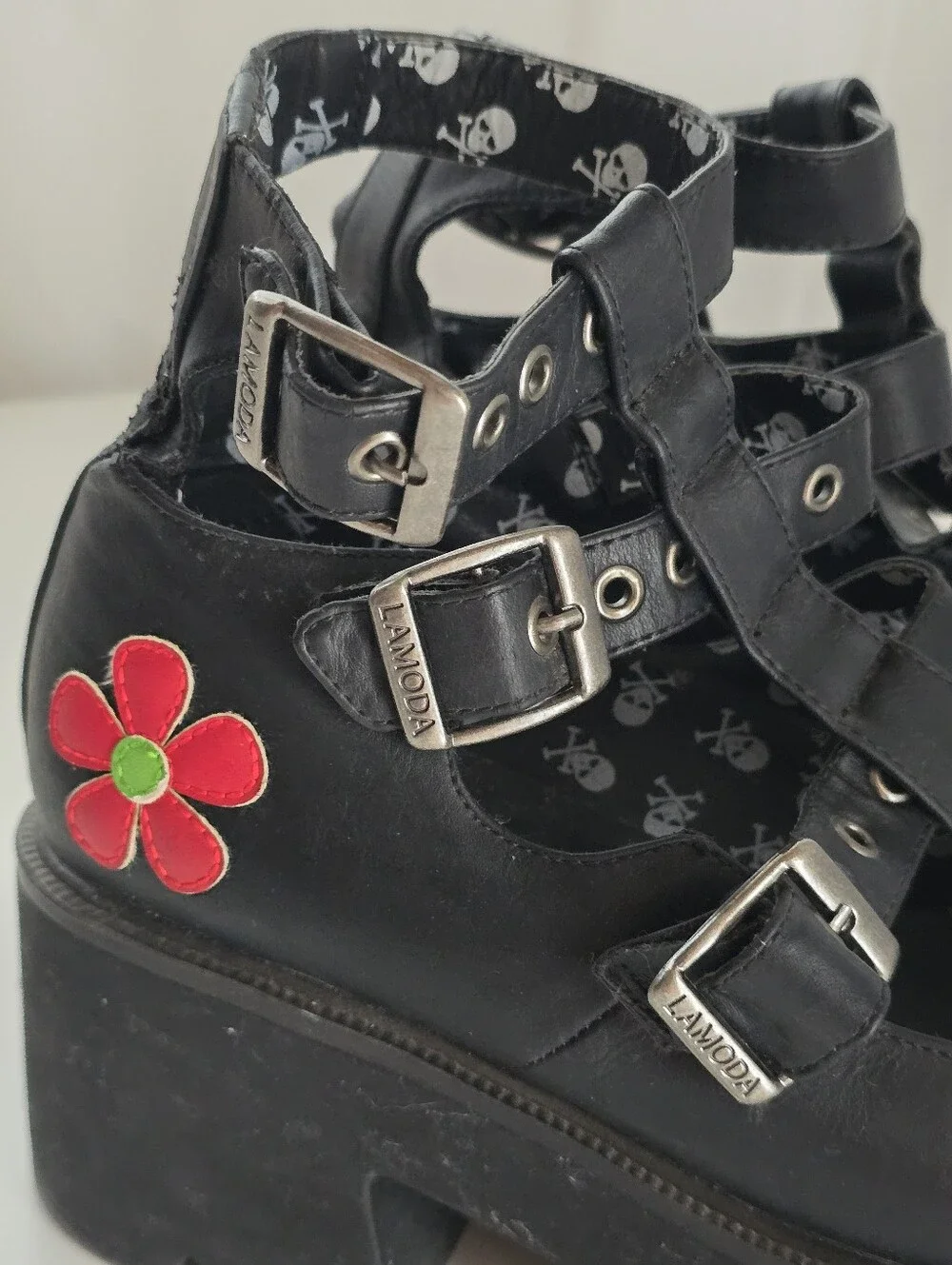LA MODA Flower Platform Mary Janes Goth Punk Y2K Chunky Shoes Size 10